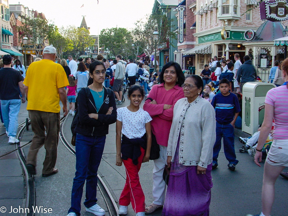 Sonal Patel with Hemu, Kushbu, and their Ba at Disneyland in Anaheim, California