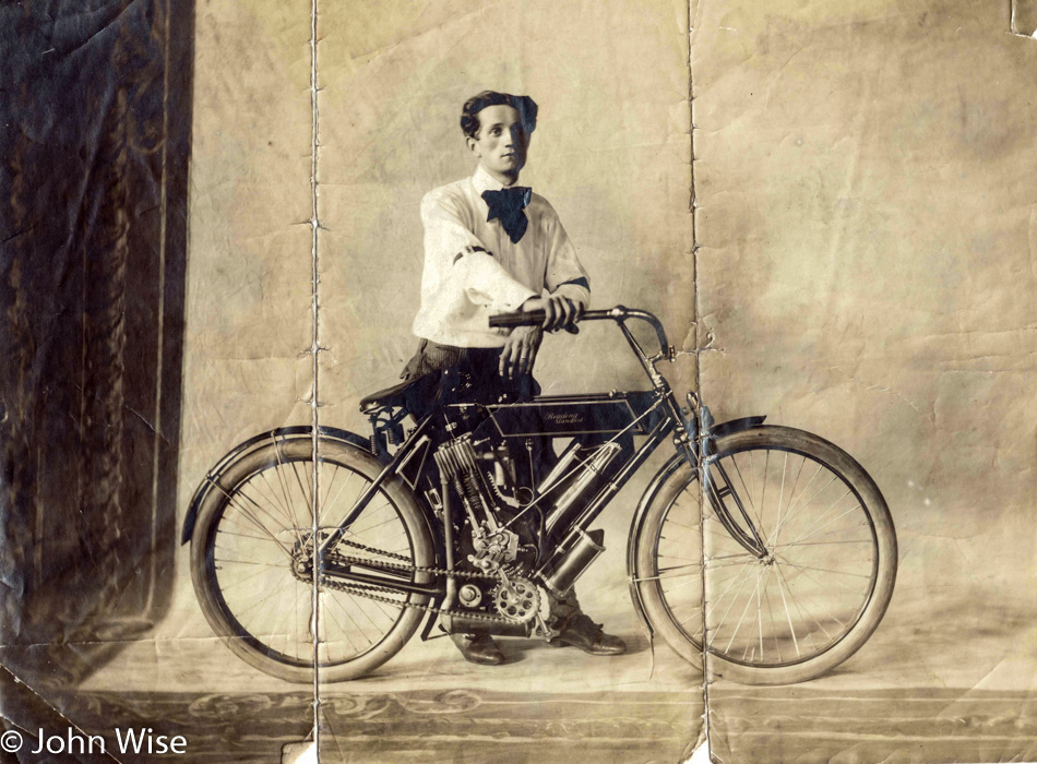 Herman W Kurchhoff circa 1908 with his Reading Standard Motorcycle in Buffalo, New York