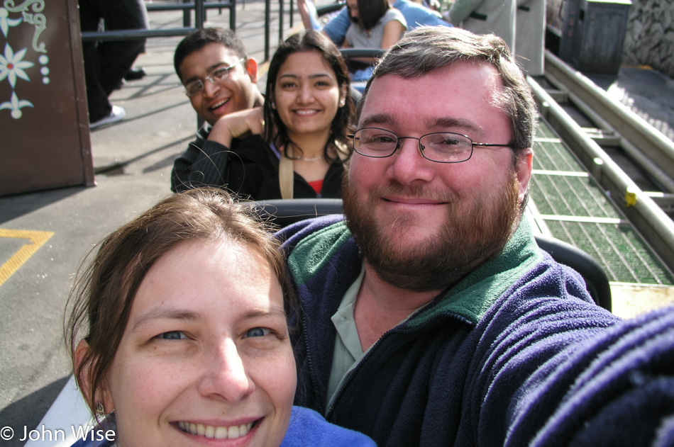 Caroline Wise, John Wise, Krupesh Shah and Rinku Shah at Disneyland, California
