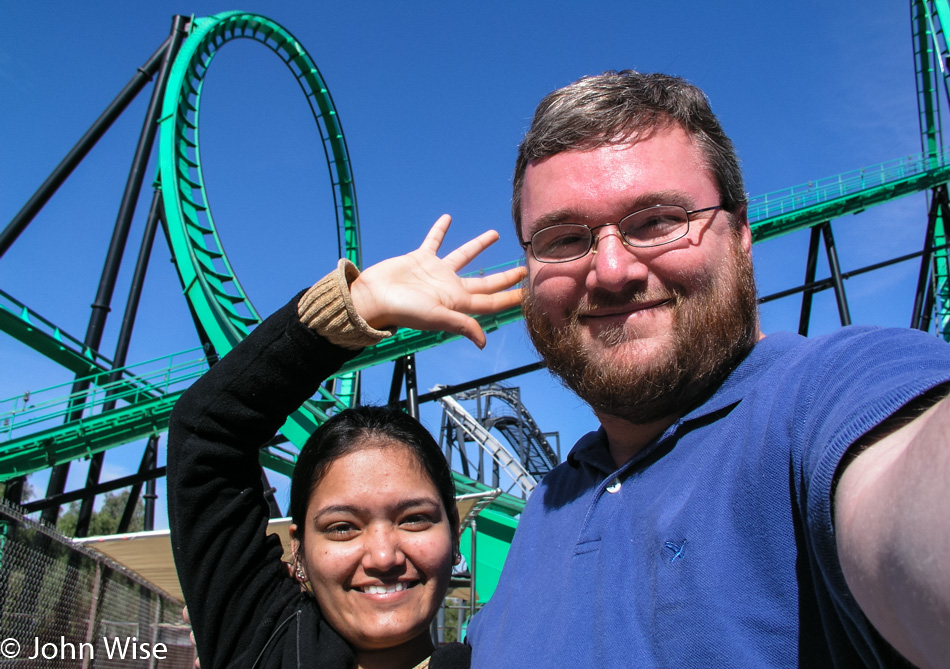 Rinku Shah and John Wise at Magic Mountain in California