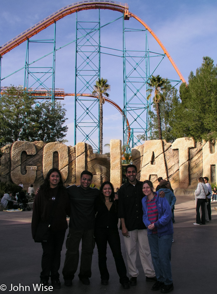 Jay Patel, Rinku Shah, Raenu Bhadriraju, Krupesh Shah, and Caroline Wise at Magic Mountain in California