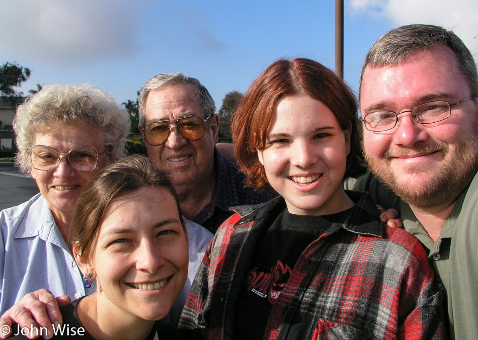 Ann Burns, Caroline Wise, Woody Burns, Jessica Wise, and John Wise in Santa Barbara, California