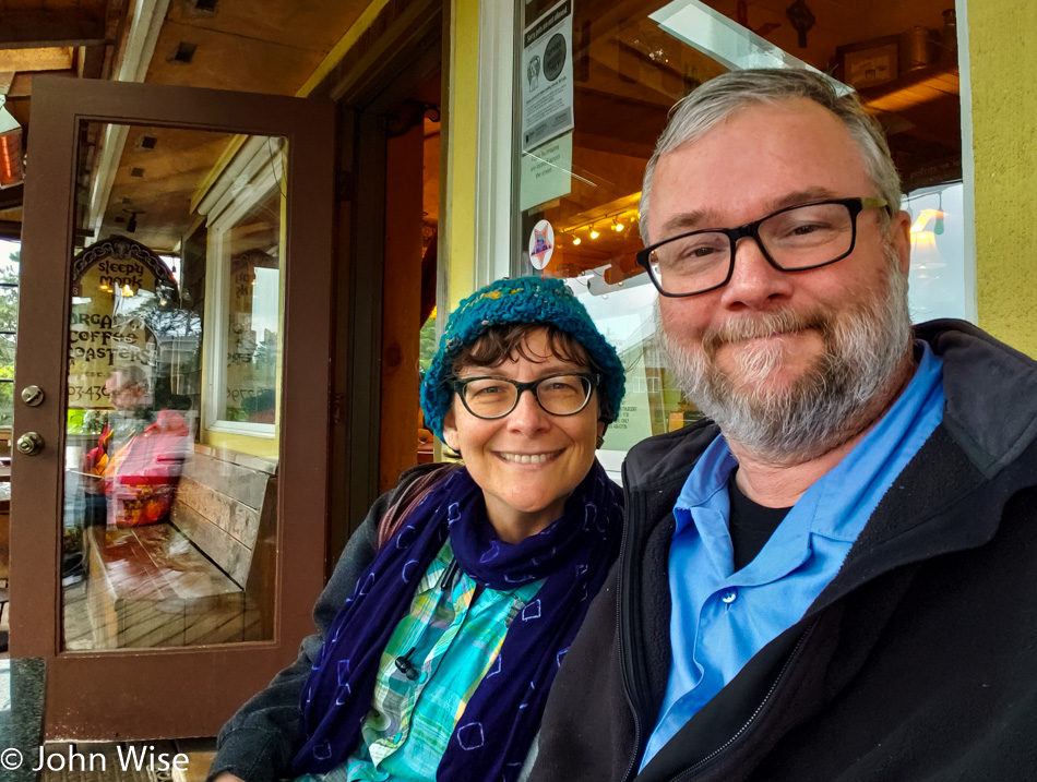 Caroline Wise and John Wise at Sleepy Monk coffee in Cannon Beach, Oregon