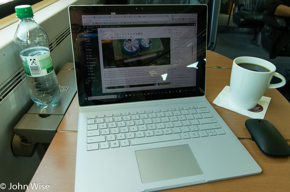 Writing setup on an ICE train from Berlin to Erfurt, Germany