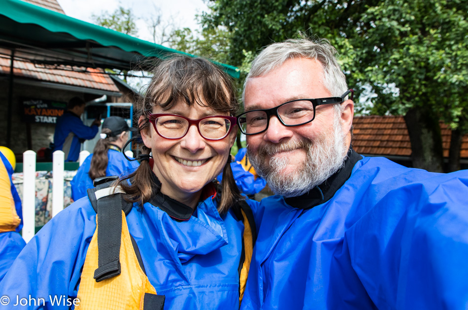 Caroline Wise and John Wise about to raft the Mreznica River in Slunj, Croatia