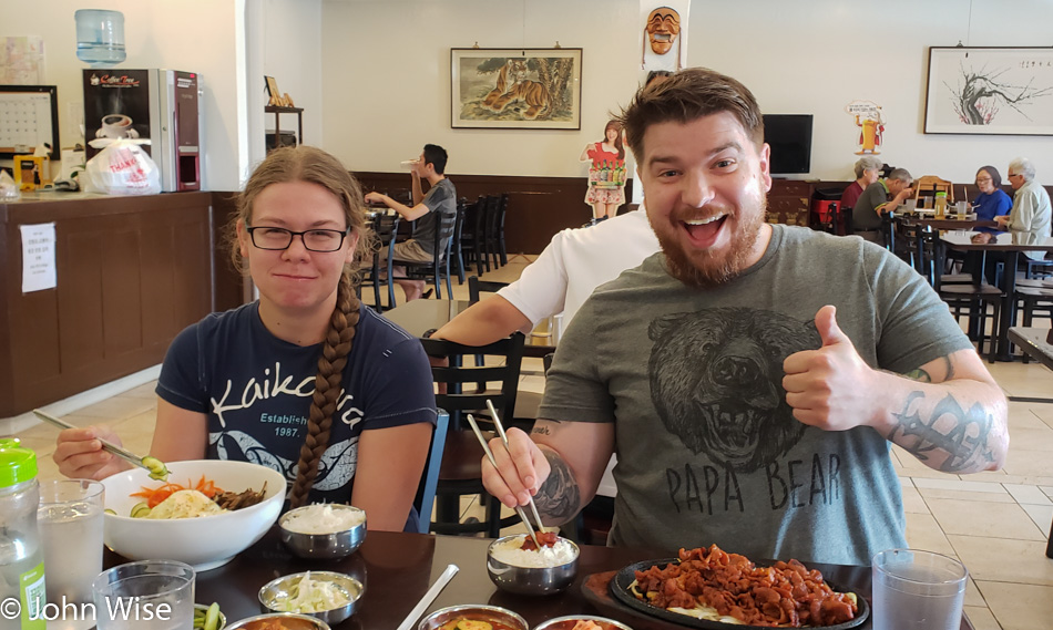 Katharina Engelhardt and Brinn at Hodori Korean Restaurant in Mesa, Arizona