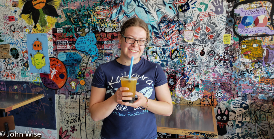 Katharina Engelhardt trying a Boba Tea in Mesa, Arizona