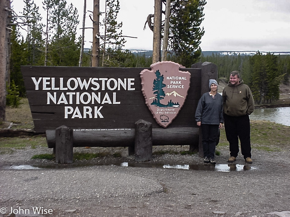 Caroline Wise and John Wise leaving Yellowstone National Park in Wyoming year 2000