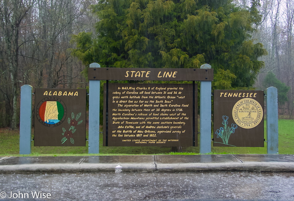 Alabama and Tennessee state line on the Natchez Trace Parkway