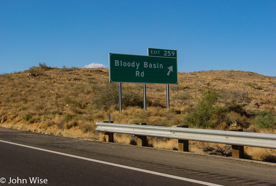 Bloody Basin Road Exit on Highway 17 in Arizona