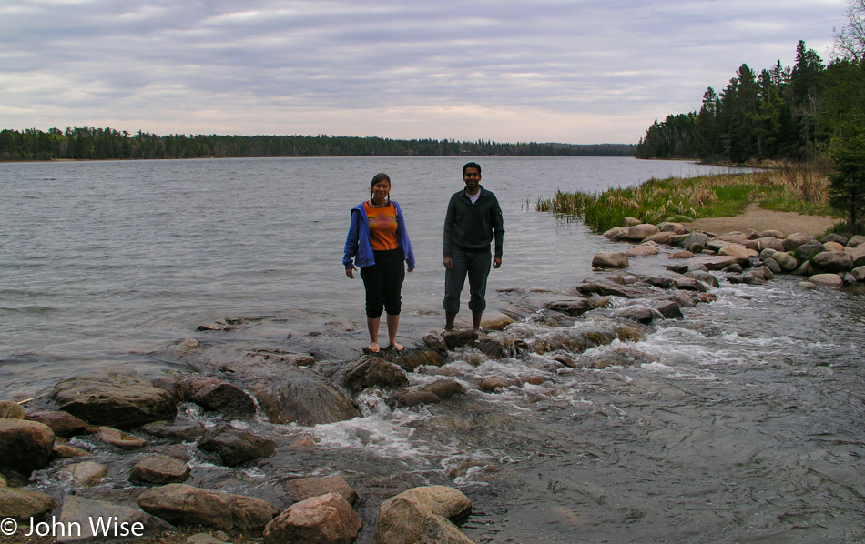 Caroline Wise and Jay Patel at Lake Itasca and headwaters of the Mississippi River in Minnesota