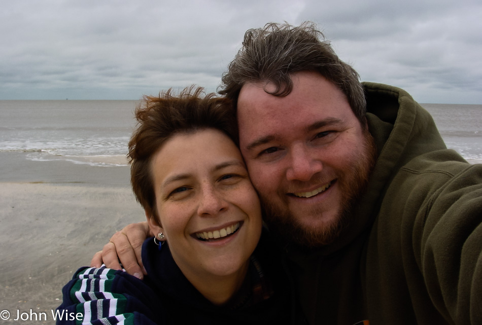 Caroline Wise and John Wise on the Gulf of Mexico in Louisiana year 2000