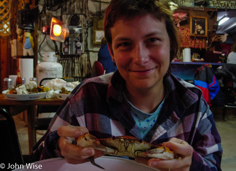 Caroline Wise eating crab in Louisiana