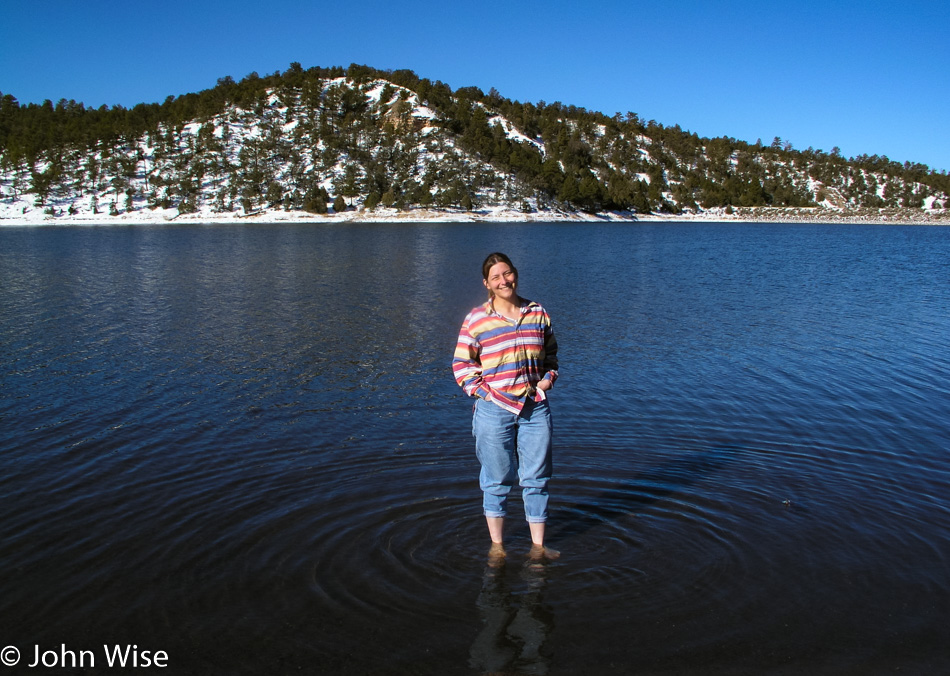 Caroline Wise standing in Quemado Lake in New Mexico