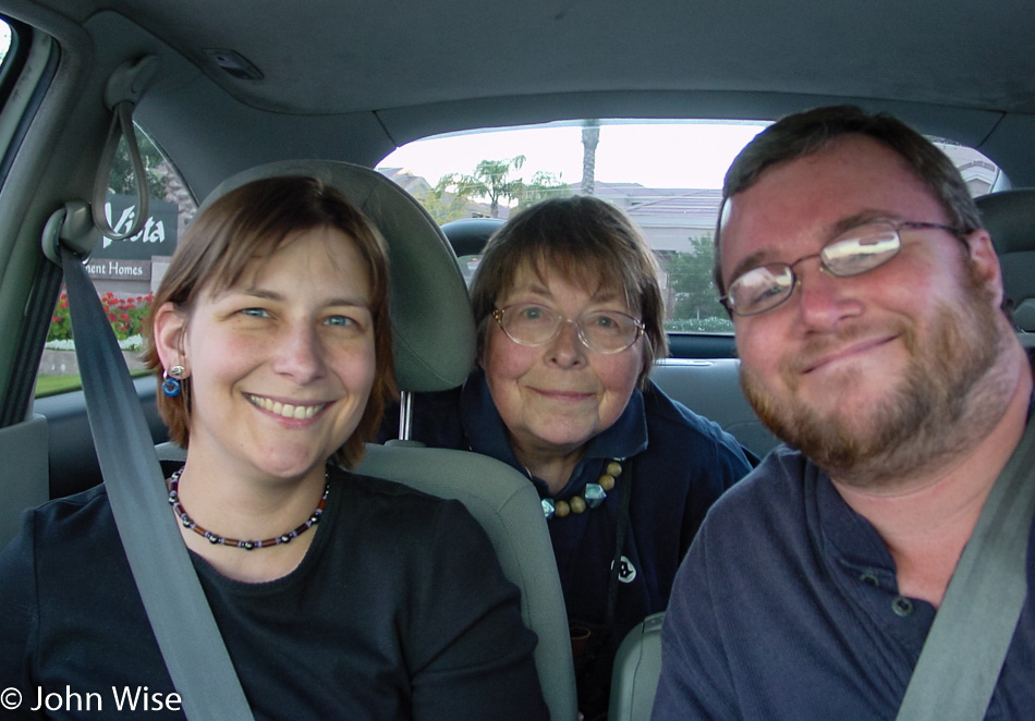 Caroline Wise with Jutta Engelhardt and John Wise in the car