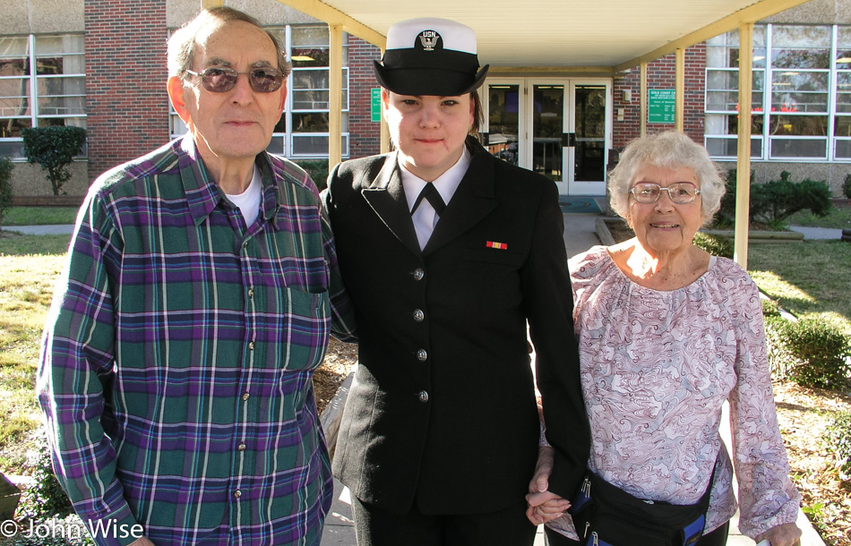 Herbert Kurchoff, Jessica Wise, and Eleanor Burke at the Pensacola Naval Air-station in Florida