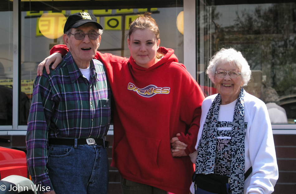 Herbert Kurchoff, Jessica Wise, and Eleanor Burke at Waffle House in Pensacola, Florida