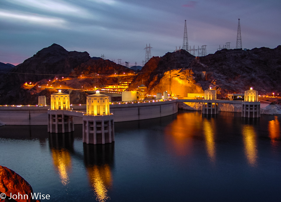 Hoover Dam at dusk from Arizona