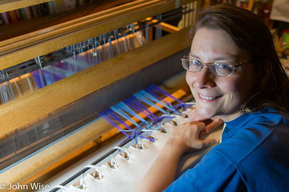 Caroline Wise with her first loom in Phoenix, Arizona in July 2010
