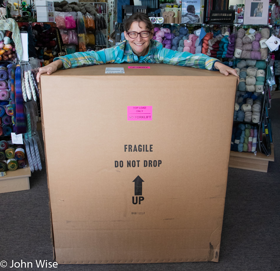 Caroline Wise with her new Baby Wolf Loom from Schacht 