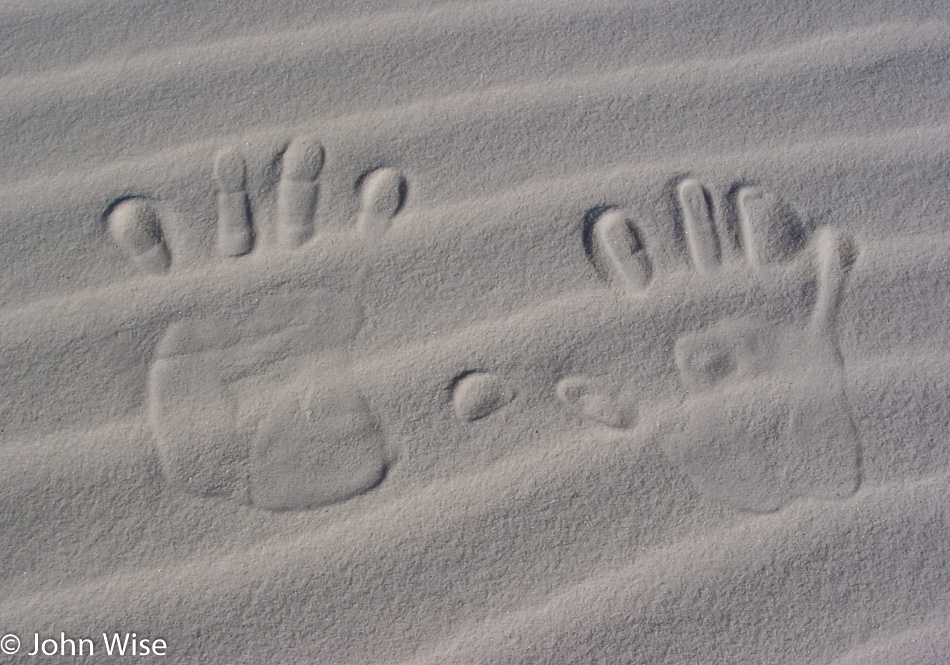 John Wise and Caroline Wise hand impressions at White Sands in New Mexico