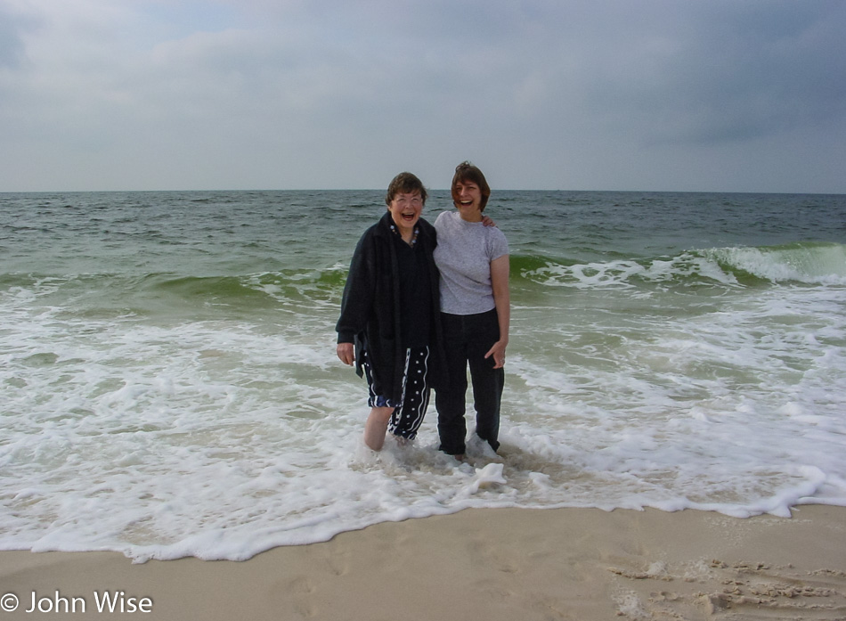Jutta Engelhardt and Caroline Wise standing in the Gulf of Mexico in Florida
