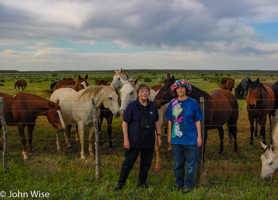 Jutta Engelhardt and Caroline Wise with horses in West Texas