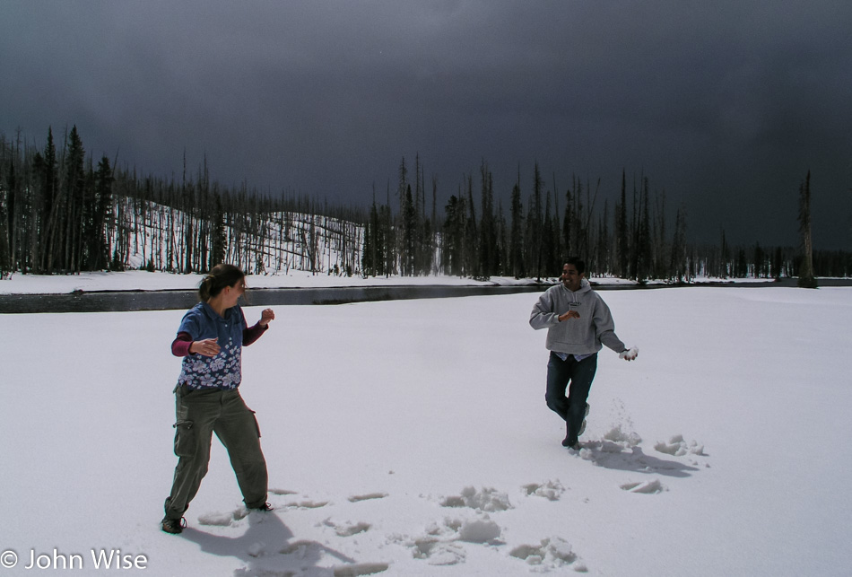 Caroline Wise and Jay Patel in the south of Yellowstone National Park