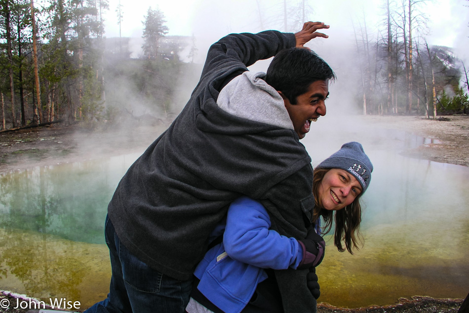 Caroline Wise and Jay Patel in the south of Yellowstone National Park