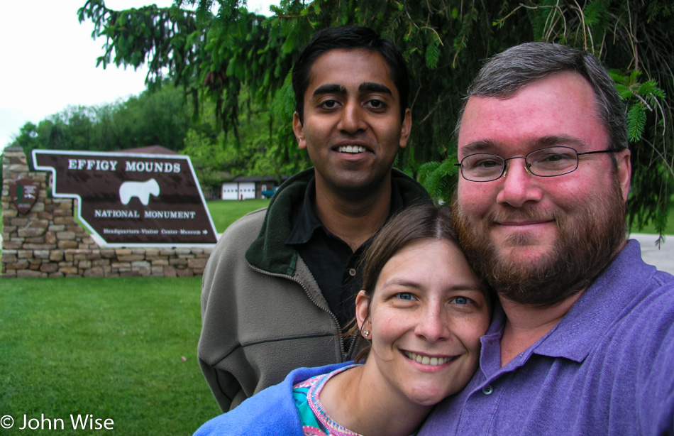 Jay Patel with Caroline and John Wise at Effigy Mounds National Monument in Iowa
