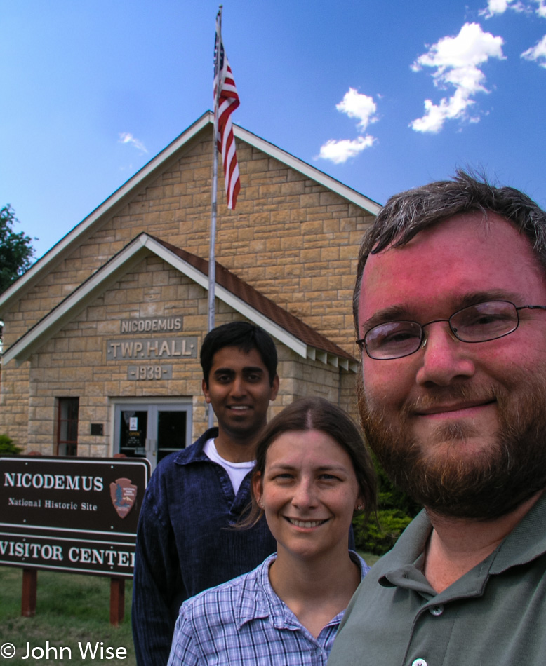 Jay Patel with Caroline and John Wise at Nicodemus National Historic Site in Kansas