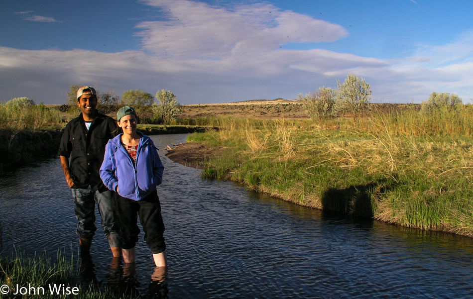 Jay Patel and Caroline Wise standing in the Little Colorado River in Arizona