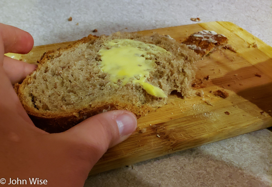 Buttered bread