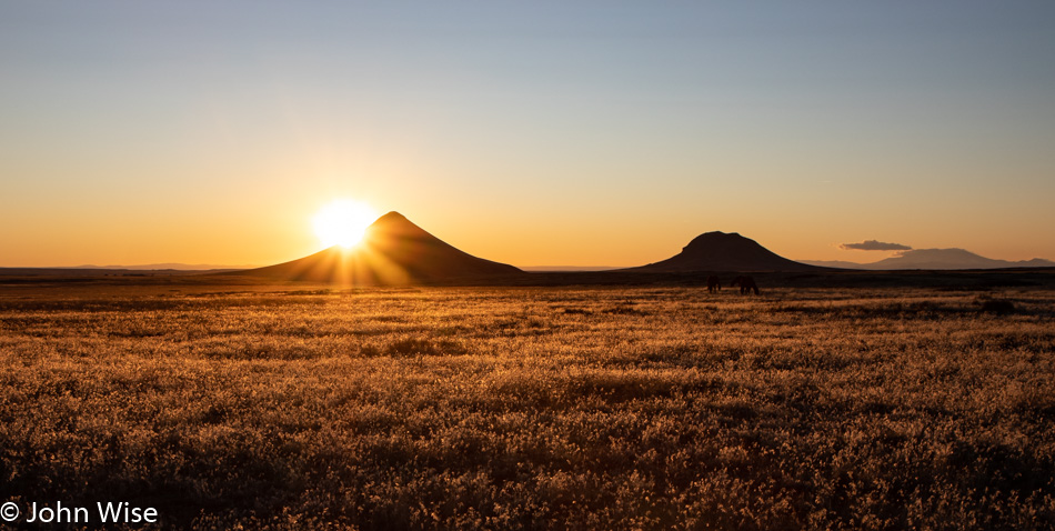 Sunset along State Route 87 traveling south in Northern Arizona on the Navajo Reservation