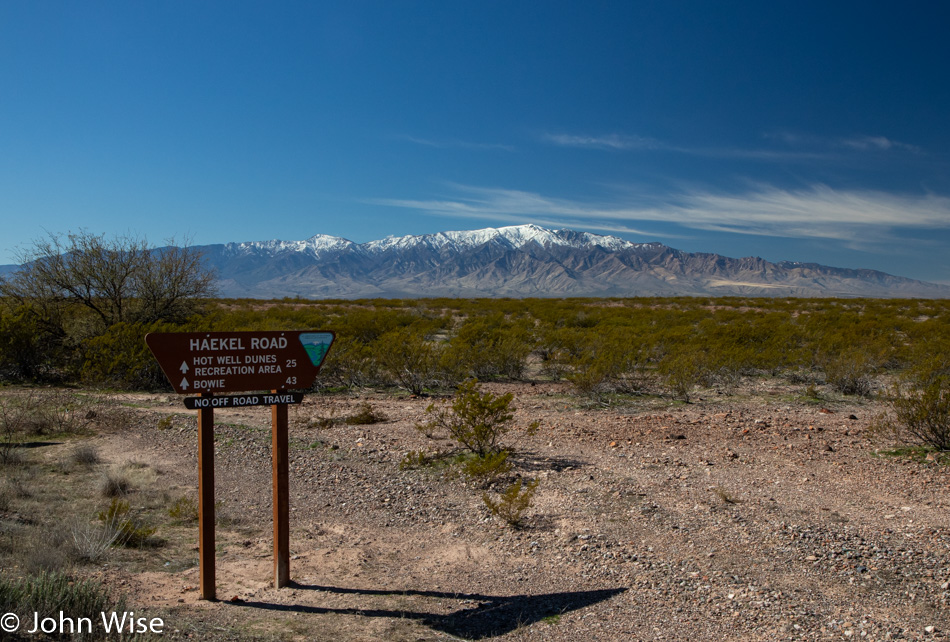 Mount Graham and the Haekel Road sign in Eastern Arizona