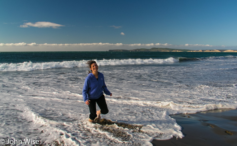 Caroline Wise in the surf up on the Northern California Coast near Pt. Reyes National Seashore