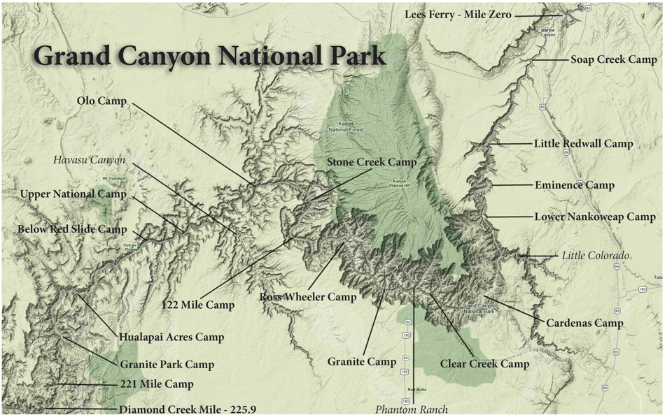 Camp Map in the Grand Canyon National Park, Arizona