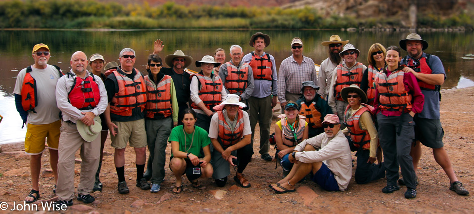 Caroline Wise and John Wise on the far right about to raft the Colorado River in the Grand Canyon