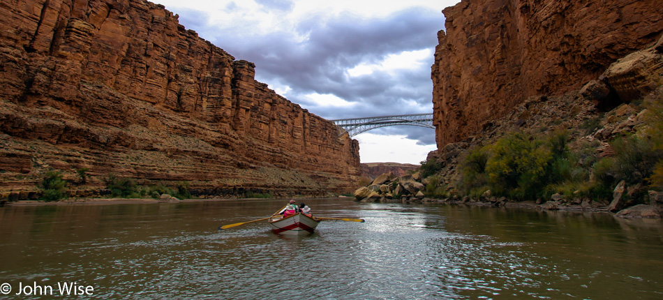 Passing under the Navajo Bridge on the Colorado River in the Grand Canyon