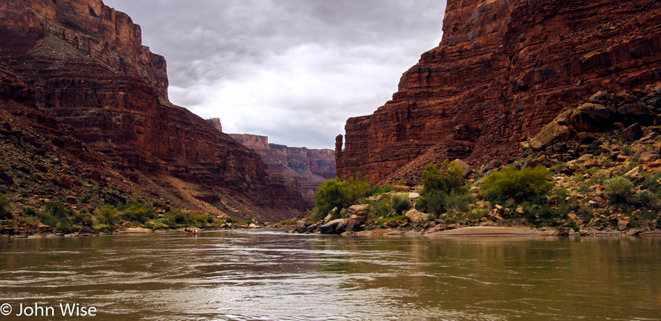 Ancient sandstone lining the Colorado River in the Grand Canyon