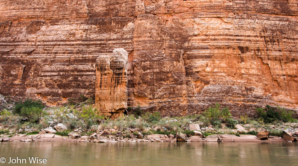 Ancient sandstone lining the Colorado River in the Grand Canyon