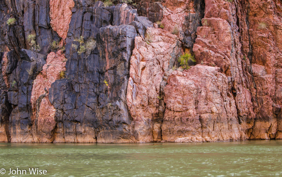 Rock formation next to the Colorado River in the Grand Canyon