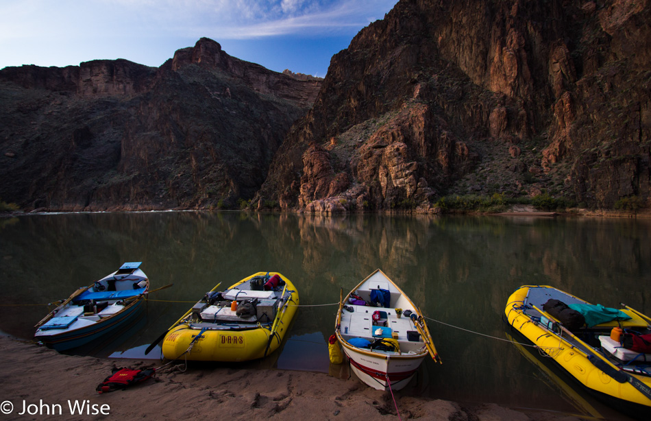 Boats parked at Granite Camp on the Colorado River in the Grand Canyon