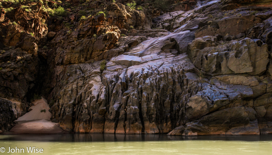 Rock formation next to the Colorado River in the Grand Canyon