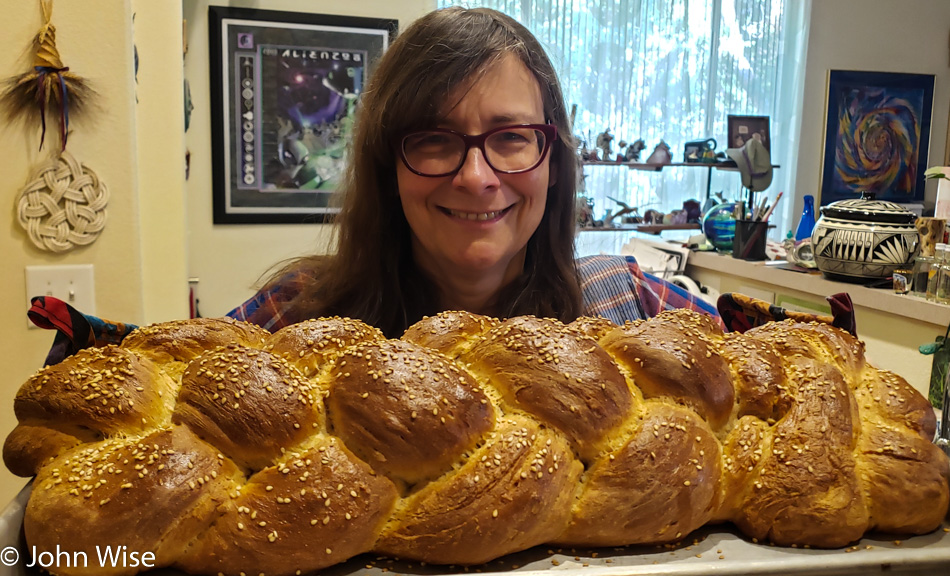 Caroline Wise and a braided loaf of bread in Phoenix, Arizona