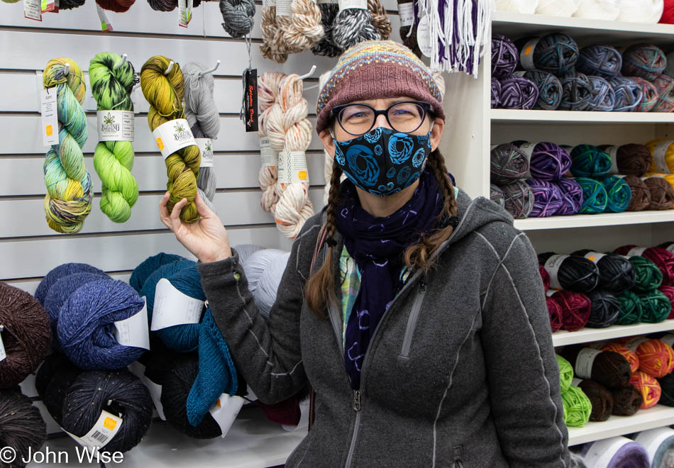 Caroline Wise at "By My Hand" yarn store in Brookings, Oregon