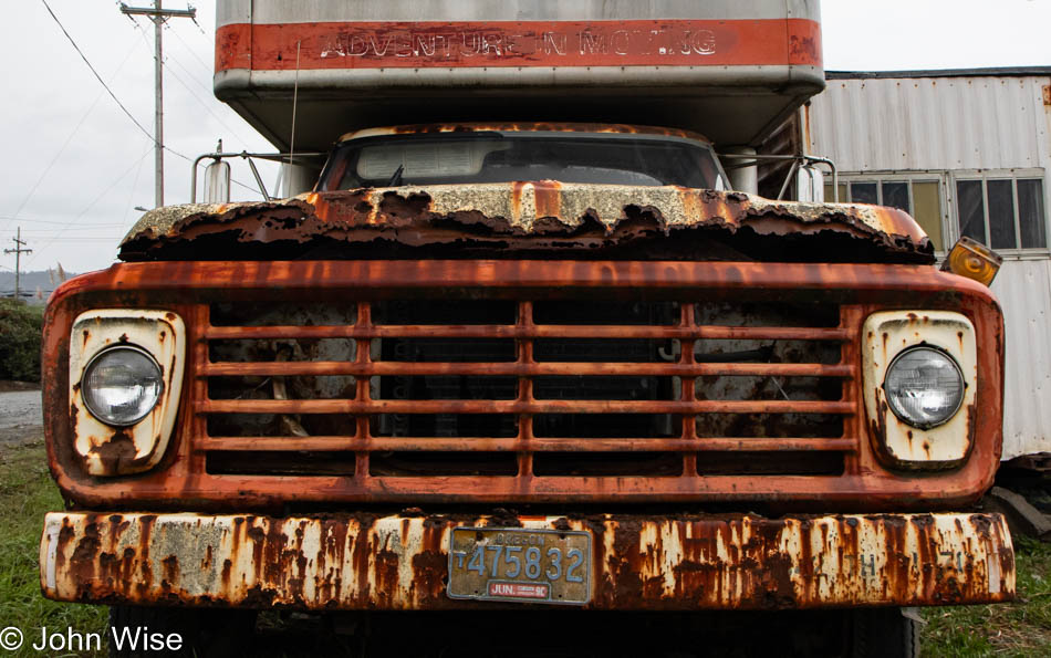 Old rusting U-Haul truck in Brookings, Oregon