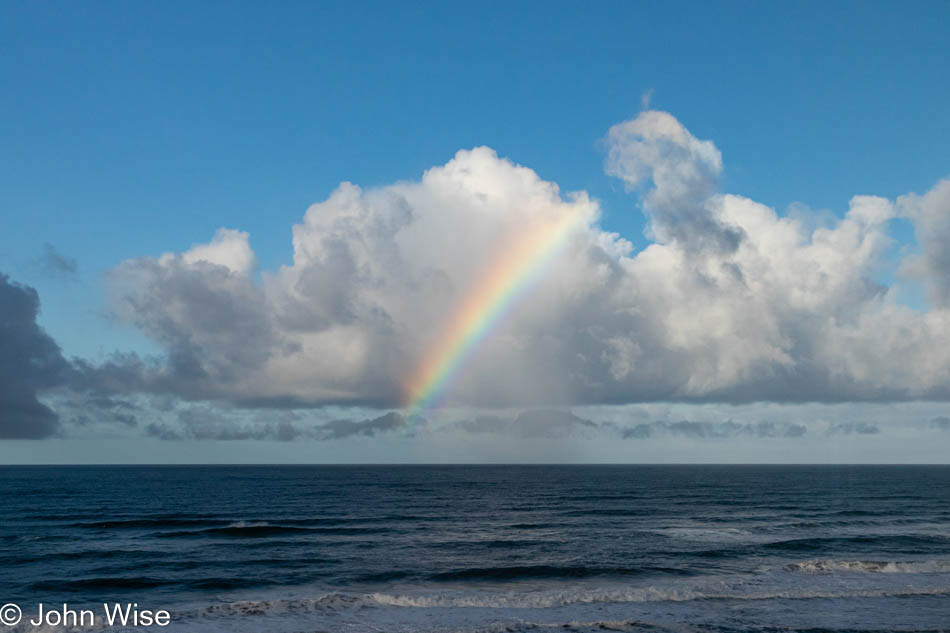 Second rainbow in front of Ocean Haven in Yachats, Oregon