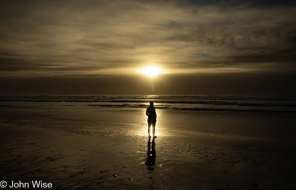 Caroline Wise at sunset in Pacific City, Oregon