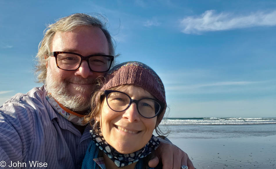 John Wise and Caroline Wise at Driftwood Beach State Recreation Site in Seal Rock, Oregon